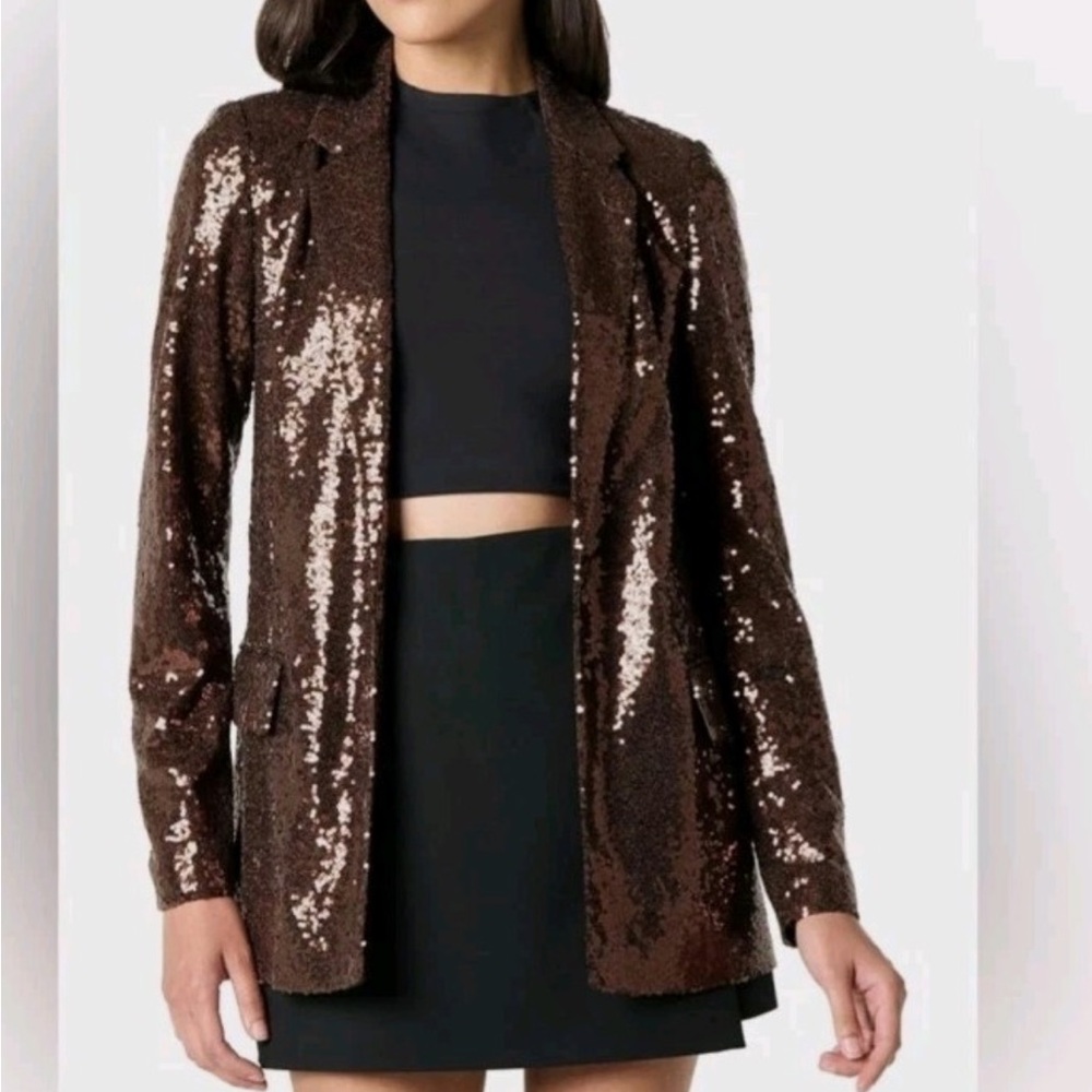 Sequin Brown Blazer Jacket - Women's Sparkle Suit Jacket